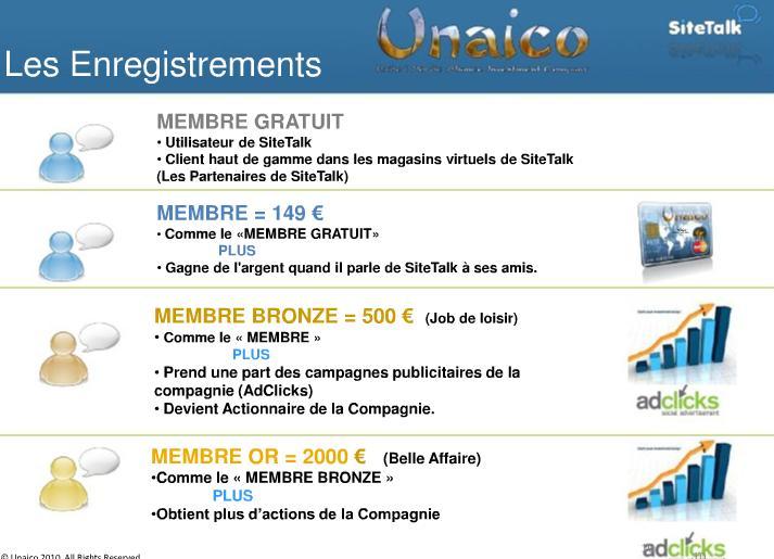 UNAICO LES DIFFERENTS MEMBRES